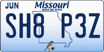 MO license plate SH8P3Z