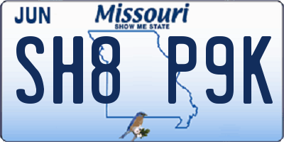 MO license plate SH8P9K