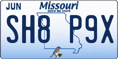 MO license plate SH8P9X