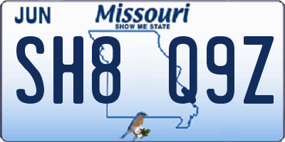 MO license plate SH8Q9Z