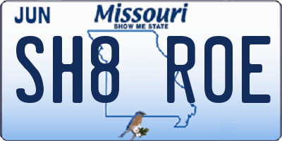 MO license plate SH8R0E
