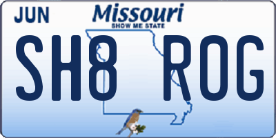 MO license plate SH8R0G