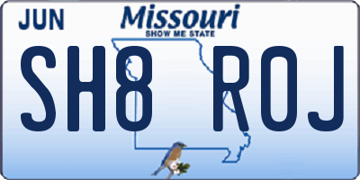MO license plate SH8R0J