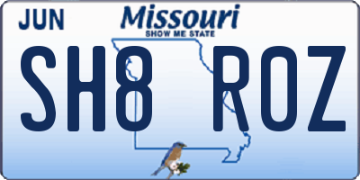 MO license plate SH8R0Z