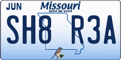 MO license plate SH8R3A