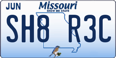 MO license plate SH8R3C