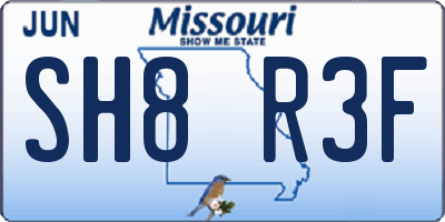 MO license plate SH8R3F