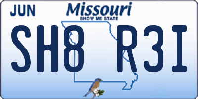 MO license plate SH8R3I
