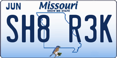 MO license plate SH8R3K