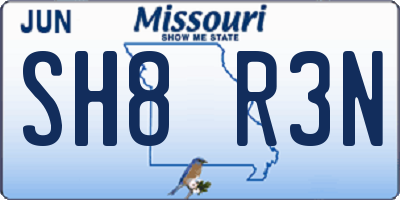MO license plate SH8R3N