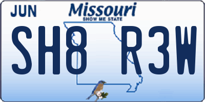MO license plate SH8R3W