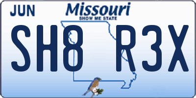 MO license plate SH8R3X