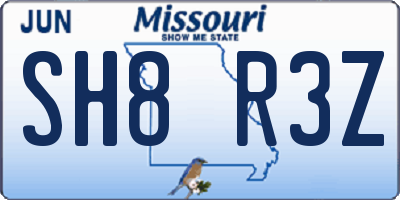 MO license plate SH8R3Z