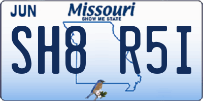 MO license plate SH8R5I