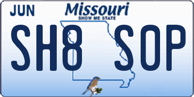 MO license plate SH8S0P
