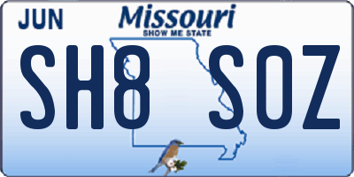 MO license plate SH8S0Z