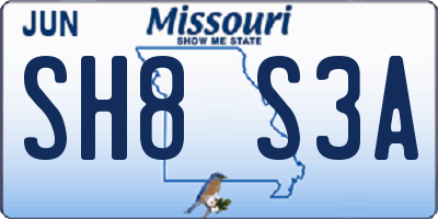 MO license plate SH8S3A