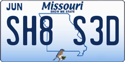 MO license plate SH8S3D