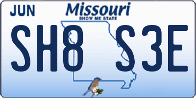 MO license plate SH8S3E