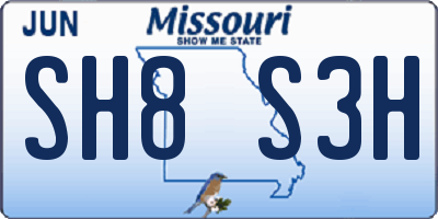 MO license plate SH8S3H