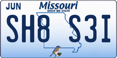 MO license plate SH8S3I