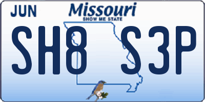 MO license plate SH8S3P