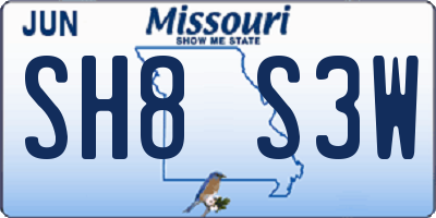 MO license plate SH8S3W