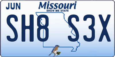 MO license plate SH8S3X