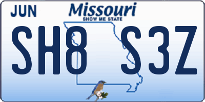 MO license plate SH8S3Z