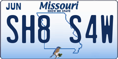 MO license plate SH8S4W