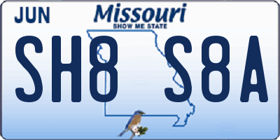 MO license plate SH8S8A