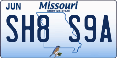 MO license plate SH8S9A