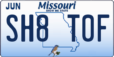 MO license plate SH8T0F