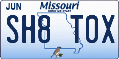 MO license plate SH8T0X