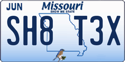 MO license plate SH8T3X
