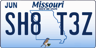 MO license plate SH8T3Z