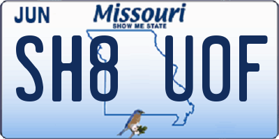 MO license plate SH8U0F