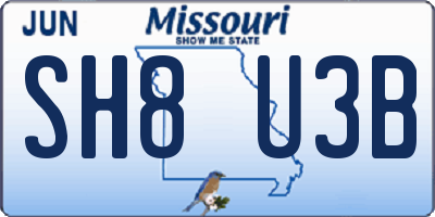 MO license plate SH8U3B