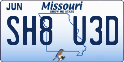 MO license plate SH8U3D