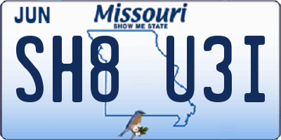 MO license plate SH8U3I