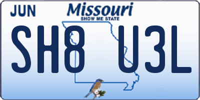 MO license plate SH8U3L
