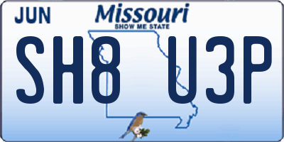 MO license plate SH8U3P