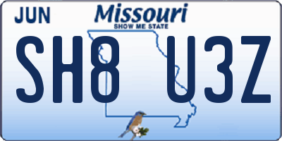 MO license plate SH8U3Z