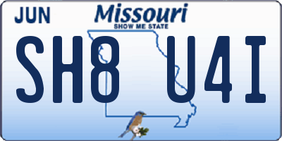 MO license plate SH8U4I
