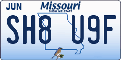 MO license plate SH8U9F