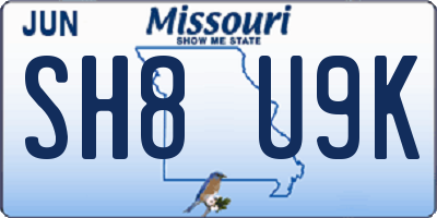 MO license plate SH8U9K