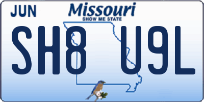 MO license plate SH8U9L