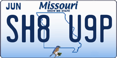 MO license plate SH8U9P