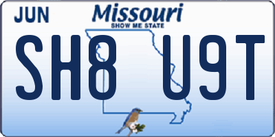 MO license plate SH8U9T