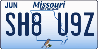 MO license plate SH8U9Z